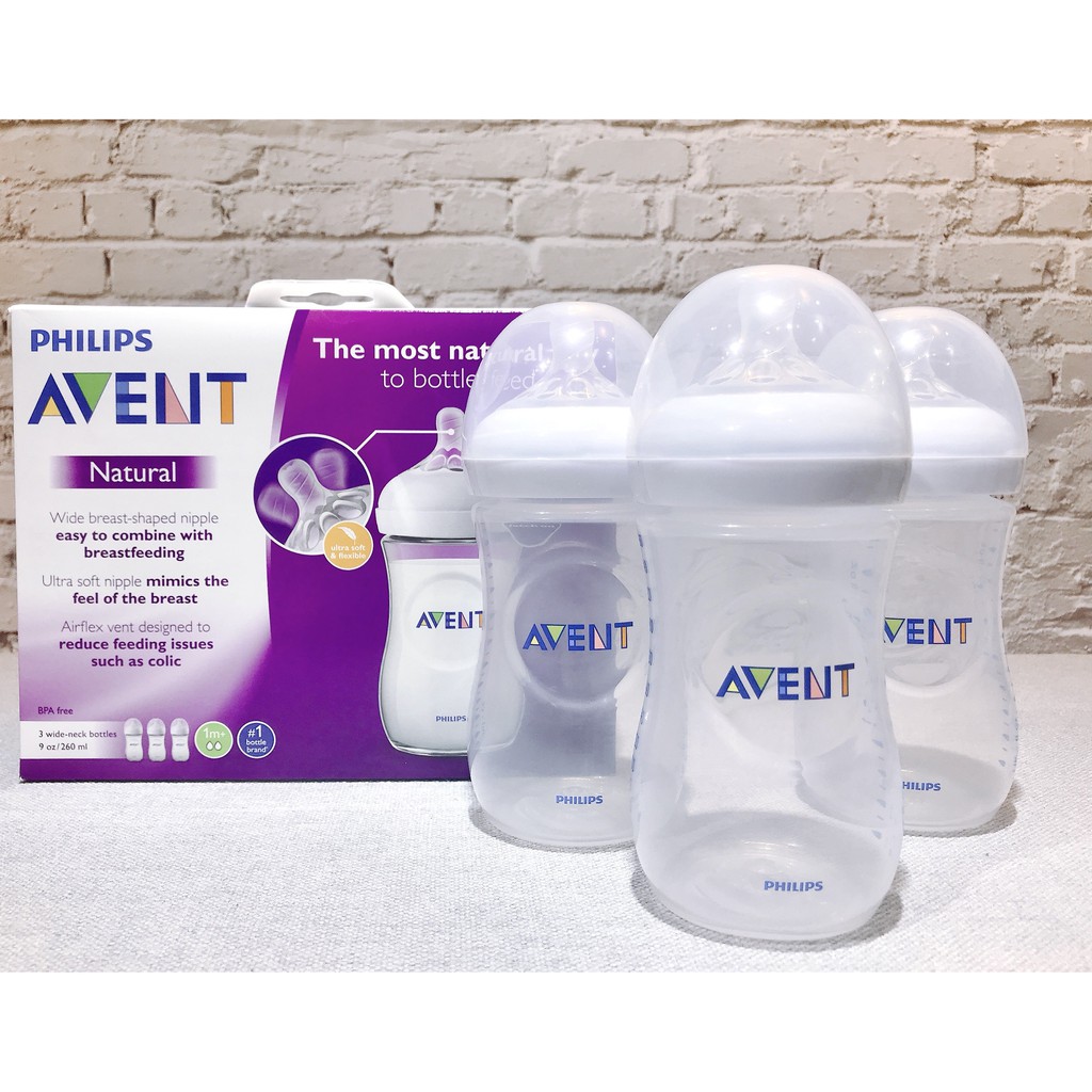 Bình sữa Avent Natural cổ rộng 125/260/330ml [Hỗ trợ đổi size núm][100% chính hãng]