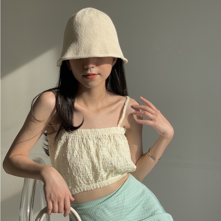 Áo hai dây nữ vải nhún dáng ngắn TKA331 LOLLIE STUDIO