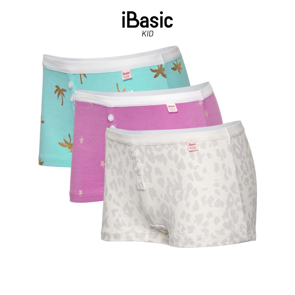 Combo 3 quần lót bé gái cotton boyshort hoạ tiết iBasic PANG014