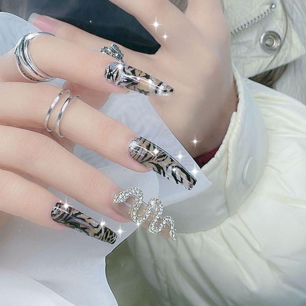 Phụ Kiện Trang Trí Móng Tay Hình Rắn Đính Đá Lấp Lánh Phong Cách Retro Oversize|Phụ Kiện Trang Trí Móng Tay Nghệ Thuật DIY Xinh Xắn