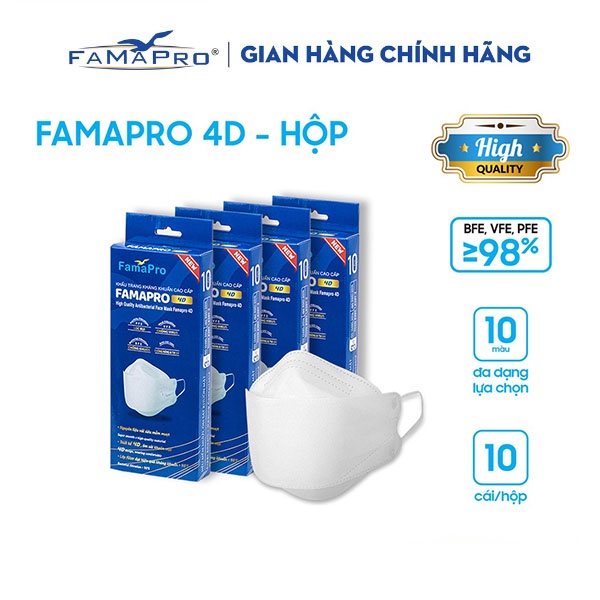 [4D MASK (KF94) COMBO 4 HỘP 10 CÁI] Khẩu trang y tế cao cấp kháng khuẩn 3 lớp Famapro 4D