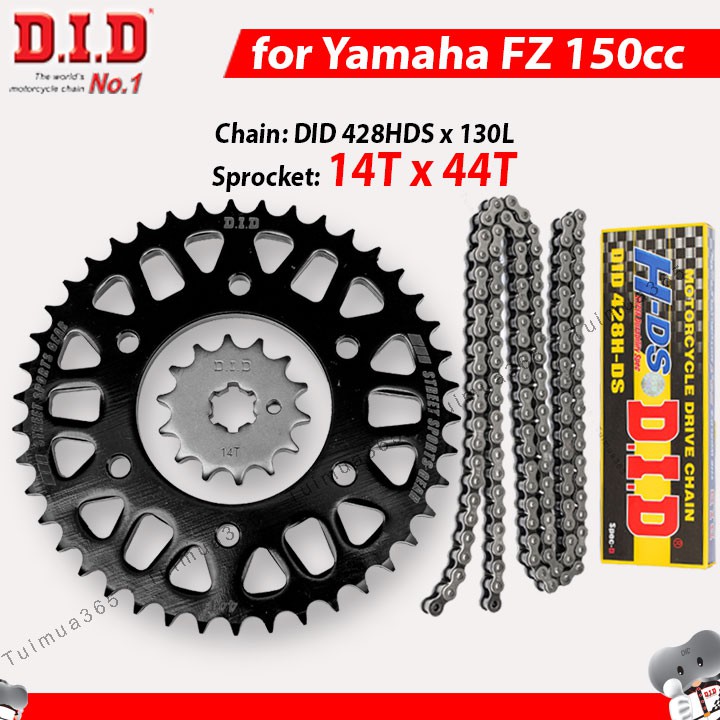 Nhông sên dĩa DID Yamaha FZ 150cc – Sên đen 130L 10ly DID HDS ( Thái Lan 14T x 44T )