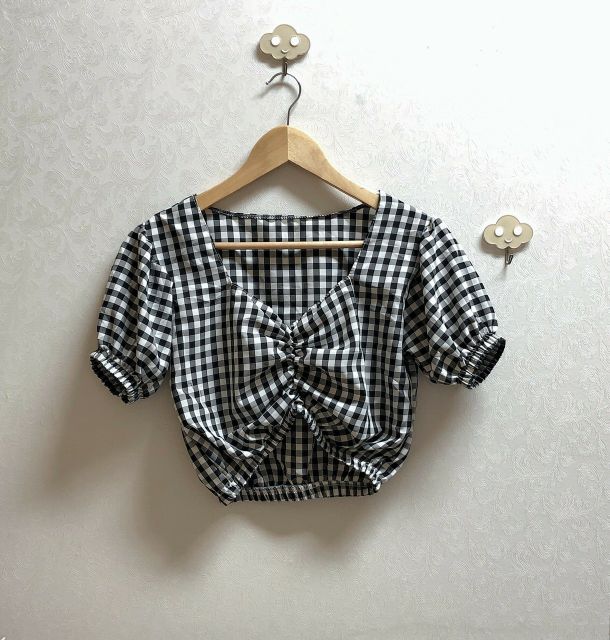 Áo caro rút ngực mẫu mới - Áo croptop nữ xinh xắn