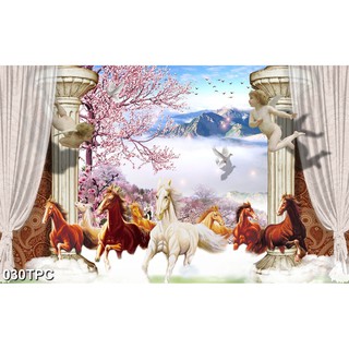 TRANH DÁN TƯỜNG 3D RÈM CỬA PHONG CẢNH - TRANH CỬA SỔ PHONG CẢNH ĐẸP THƠ MỘNG - TRANH MÃ ĐÁO PHỐI RÈM