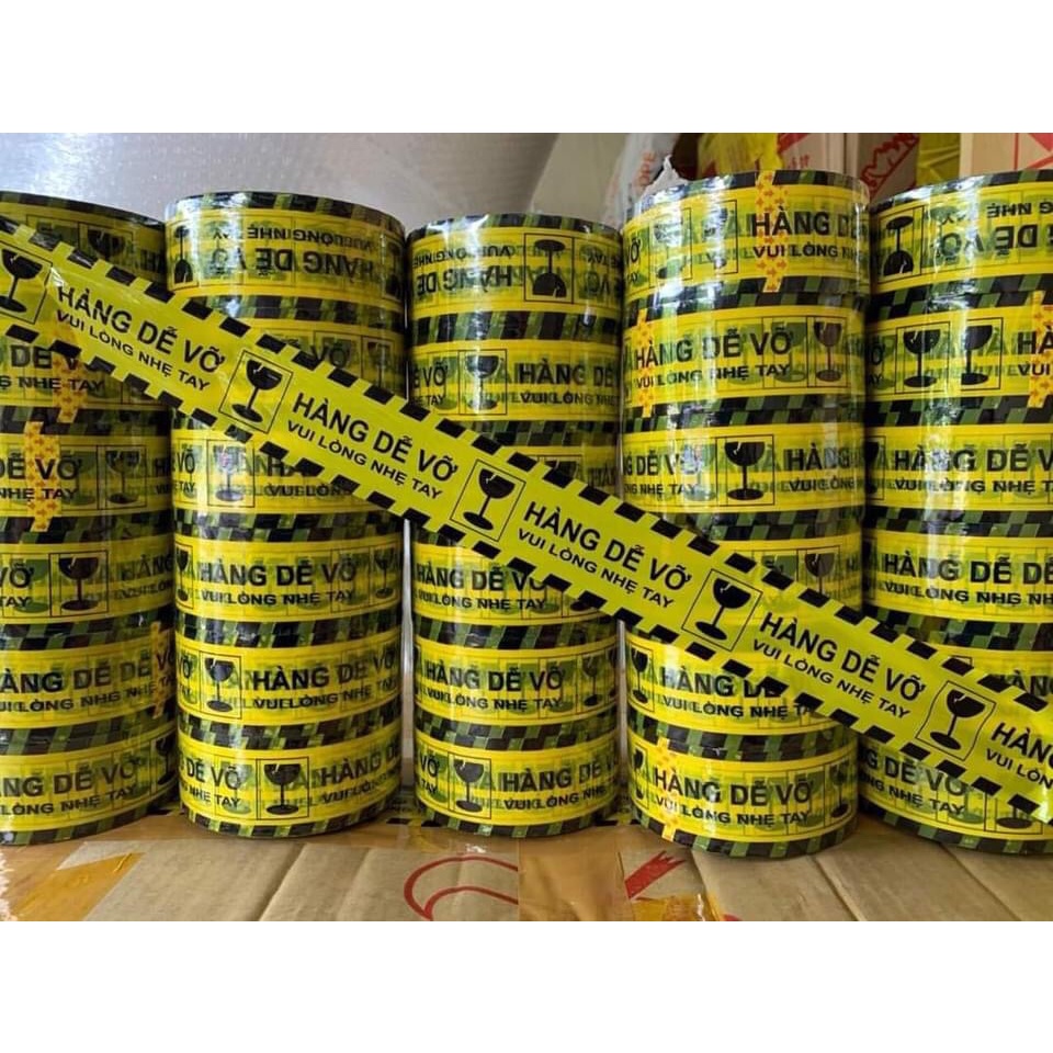 Băng dính in chữ hàng dễ vỡ 167g, băng dính logo, băng dính dán thùng cảnh báo hàng dễ vỡ