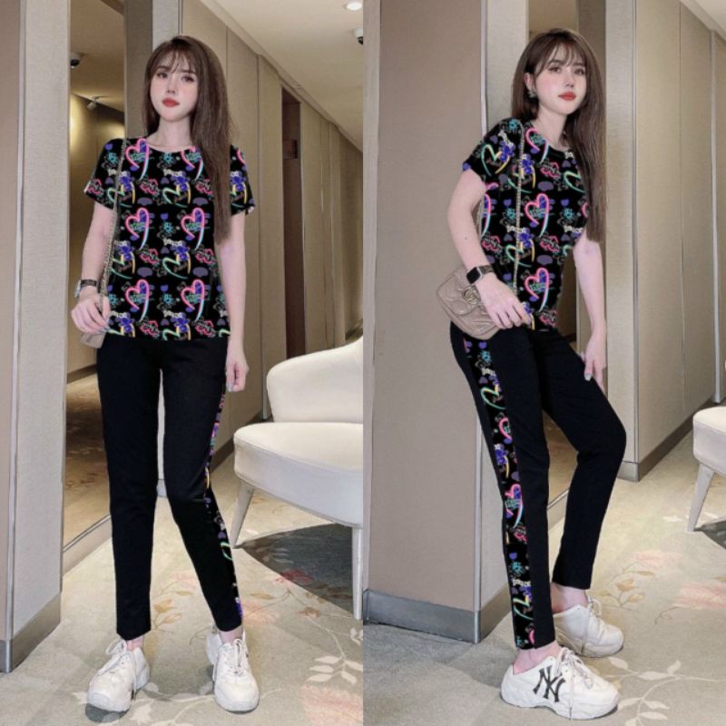 Bộ đồ nữ phối họa tiết hình trái tim siêu xinh đẹp