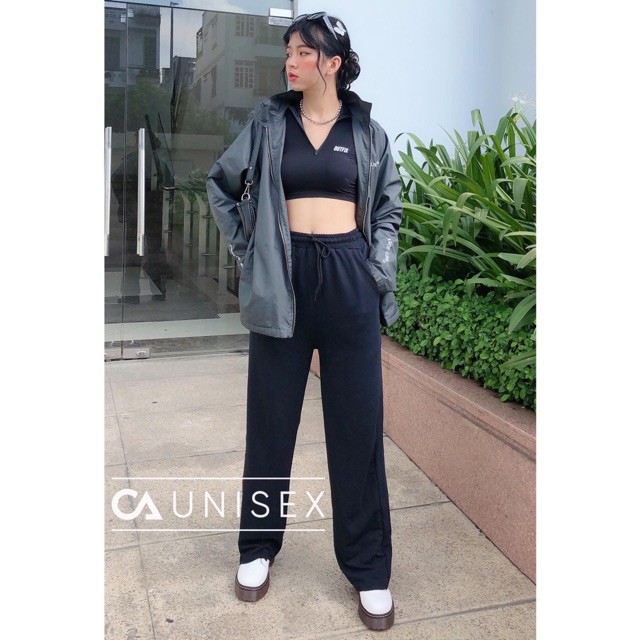 Quần suông ống rộng nữ chất nỉ nhung tăm dày dặn, quần nữ ống rộng nhung tăm dáng suông cạp chun dây rút thể thao