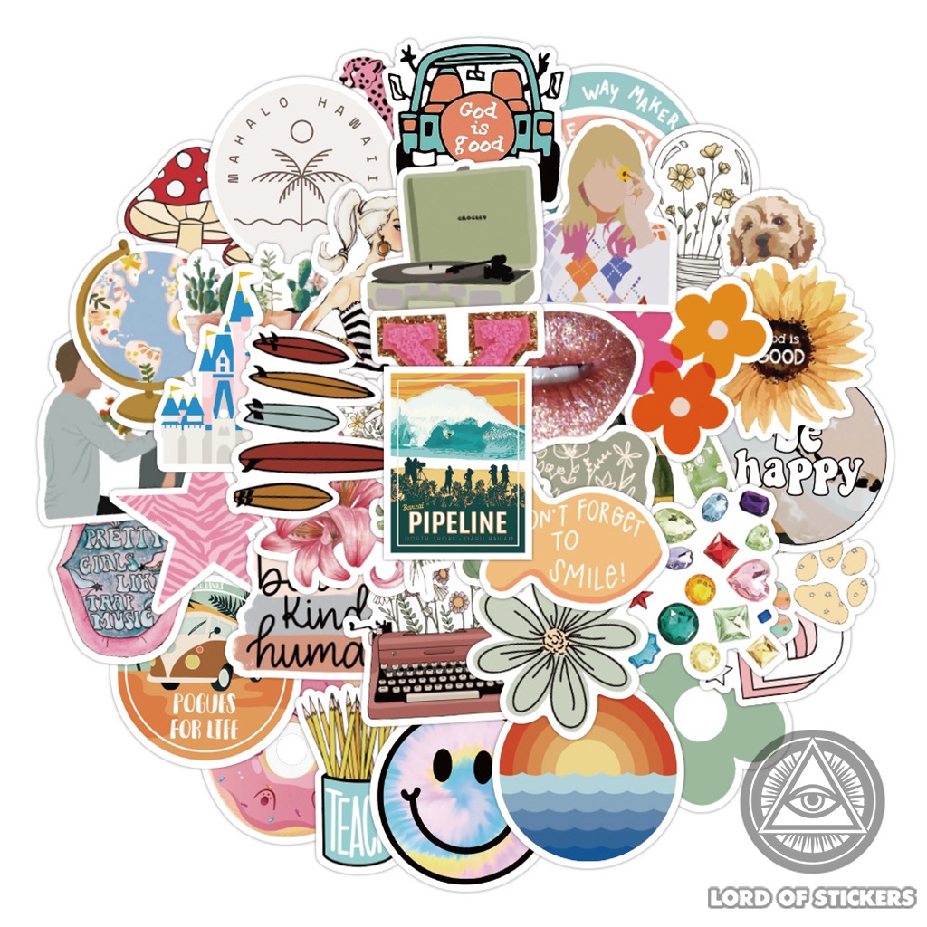 Set 50 Nhãn Dán Sticker Cute VSCO Phong Cách Hoạt Hình Chống Thấm Nước Trang Trí Mũ Nón Bảo Hiểm, Laptop, Điện Thoại, Sổ