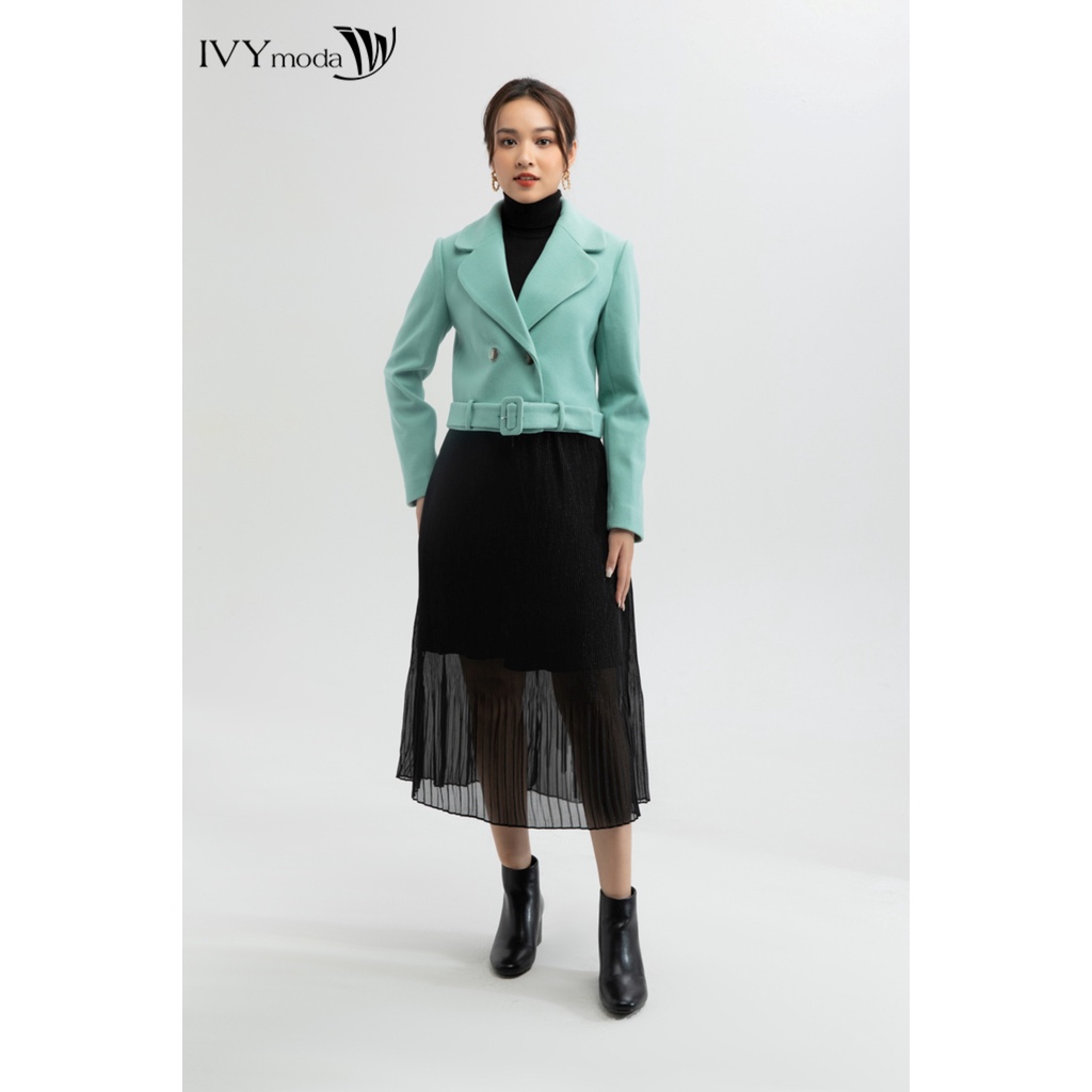 Áo khoác dạ nữ dáng ngắn kèm đai IVY moda MS 70C5975
