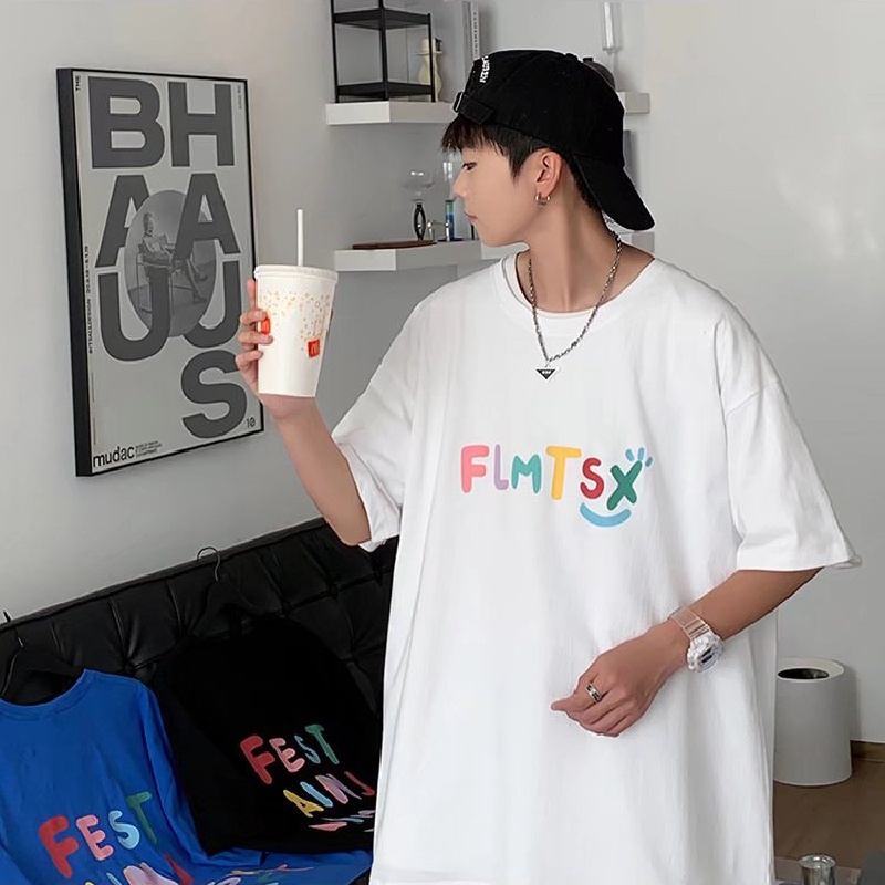 Áo Thun Tay Ngắn Dáng Rộng In Chữ Thời Trang Mùa Hè Phong Cách Hàn Quốc Cho Nam Size M-8XL