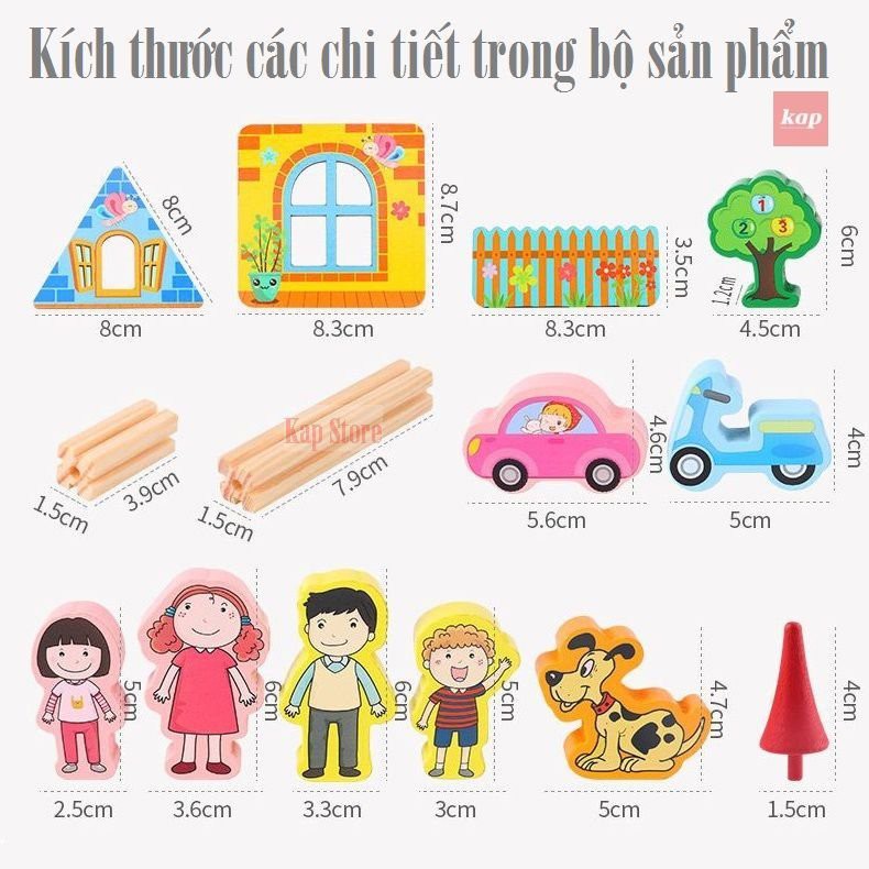 Đồ chơi gỗ lắp ráp nhà, mô hình nhà gỗ, xây nhà, xây lâu đài, kiến trúc thông minh