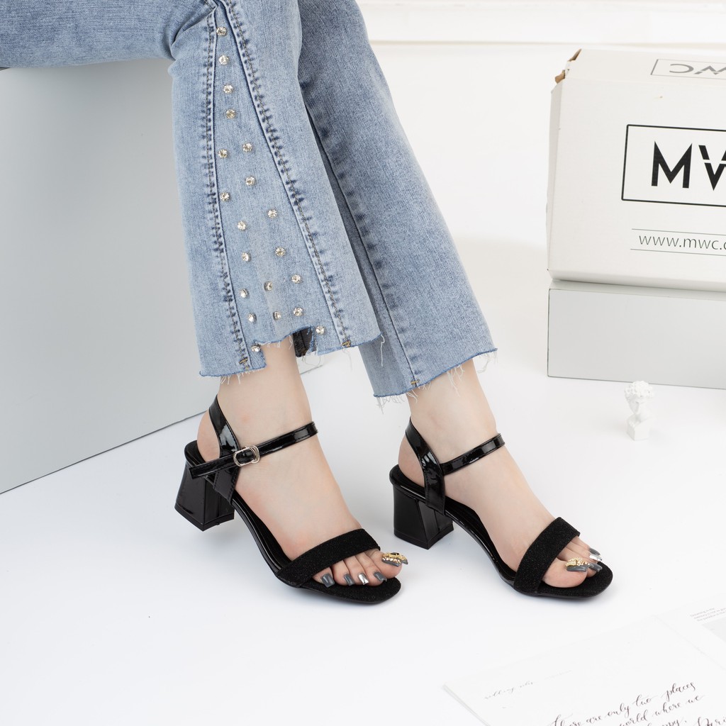 GIÀY CAO GÓT NỮ MWC - GIÀY SANDAL CAO GÓT QUAI NGANG - CAO GÓT SANDAL ĐẾ VUÔNG CAO 5CM - CAO GÓT HỞ MŨI - NUCG-3896