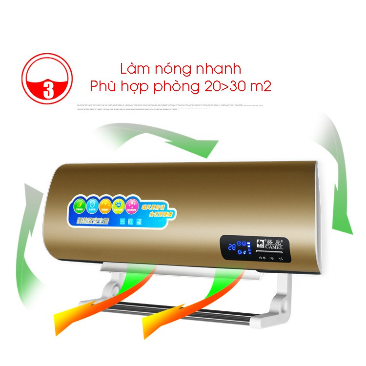 Quạt sưởi treo tường Camel có khiển + Giá Phơi khăn , máy sưởi ZG-NSB-2000 cho phòng 20-30m