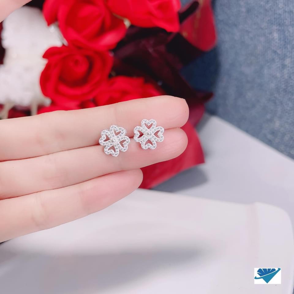 Bộ trang sức nữ mặt cỏ bốn lá đính đá chuẩn bạc ta sáng đẹp - Kho sỉ bạc Nhất Linh