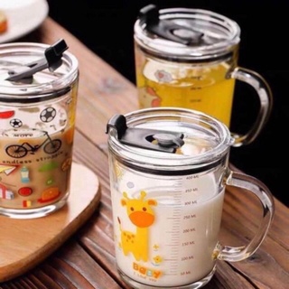 Cốc pha sữa thuỷ tinh chia vạch ống hút
