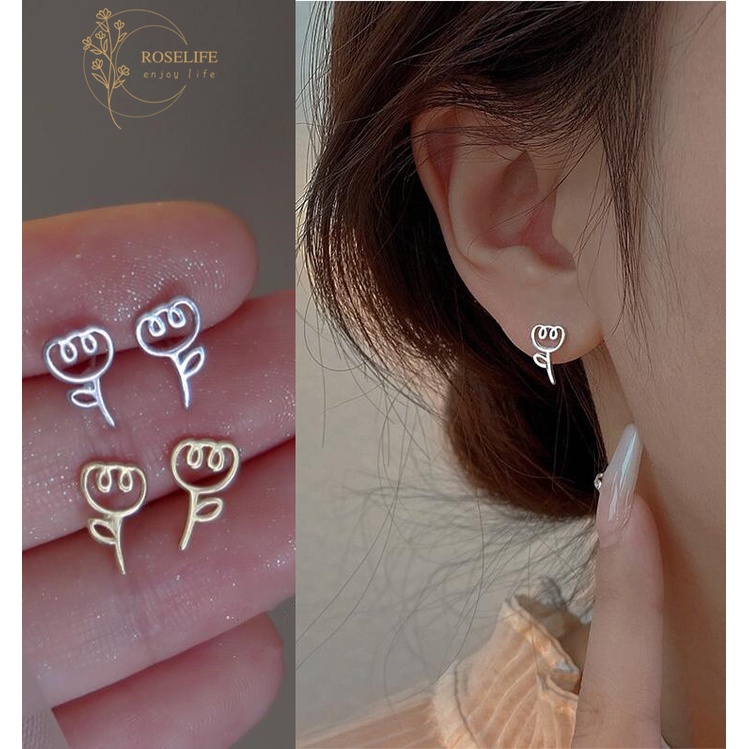 1 Cặp Bông Tai Bạc S925 Hình Hoa Tulip Kiểu Hàn Quốc Cho Nữ