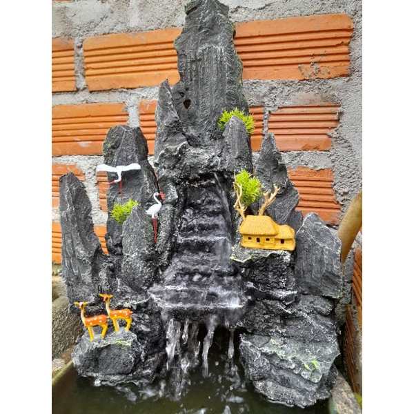 Hòn Non Bộ Thác Nước Sinh Động Tặng Kèm Máy Bơm Cao 45cm