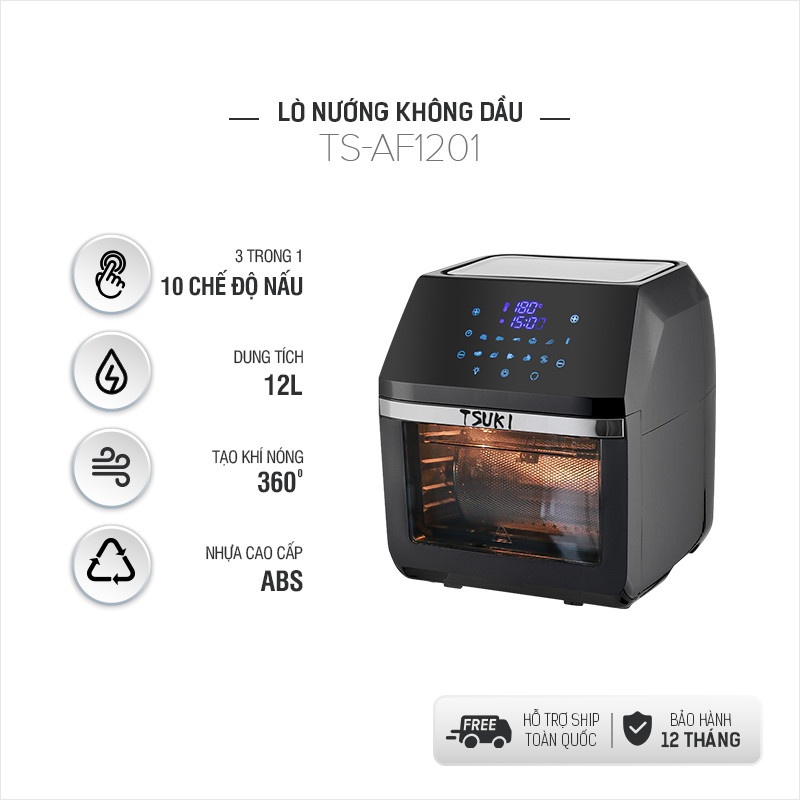 Lò nướng, nồi chiên không dầu Việt Star ST-AF1201 đa năng, 12L, công suất 1700W, hàng chính hãng, bảo hàng 12 tháng.