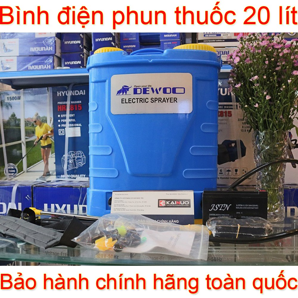 Bình điện phun thuốc trừ sâu Dewoo 20 lít - Máy bơm xịt thuốc tưới cây mini chạy bằng điện