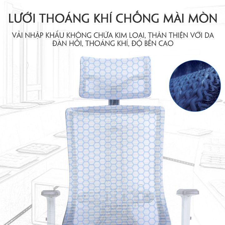 Ghế công thái học model 2023 chân hợp kim, tựa lưng vải lưới, Ghế xoay văn phòng ergonomic thiết kế để bảo vệ cột sống