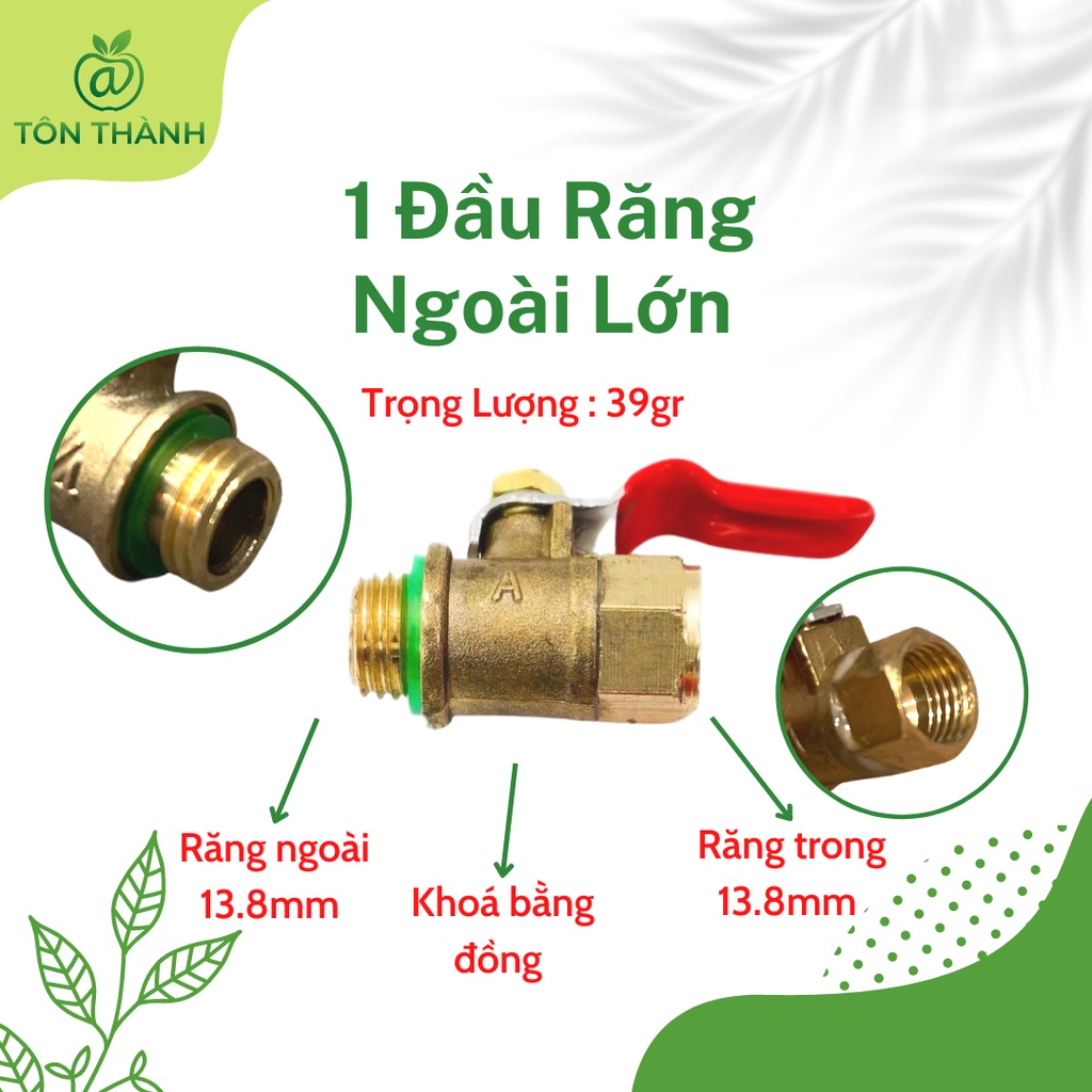 VAN KHÓA HƠI NƯỚC VAN BI ĐỒNG 1/4 TRUNG QUỐC 1 ĐẦU 2 ĐẦU RĂNG