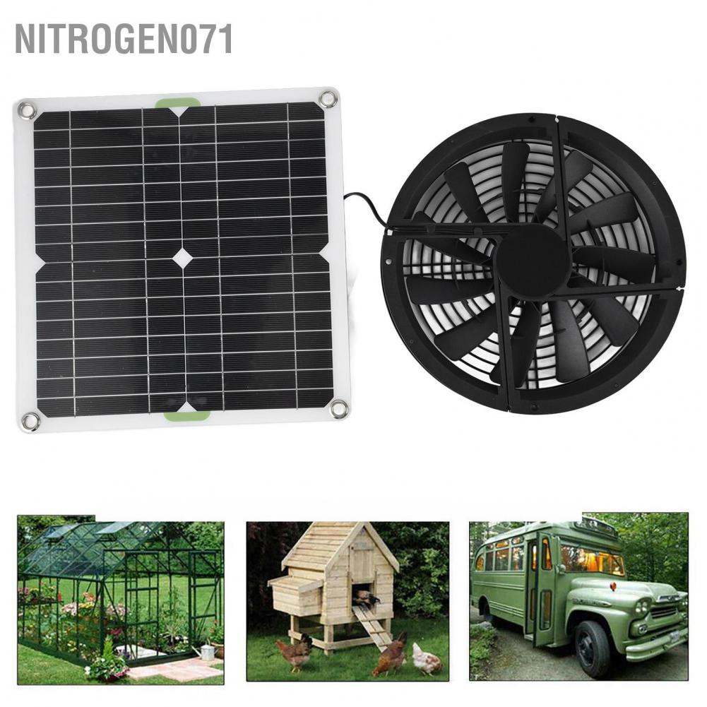 Nitrogen071 Bộ quạt bảng điều khiển năng lượng mặt trời 10in 100W Bảng không thấm nước Hộp thông gió tròn Quạt cho chuồng gà Chuồng trại nhà kính