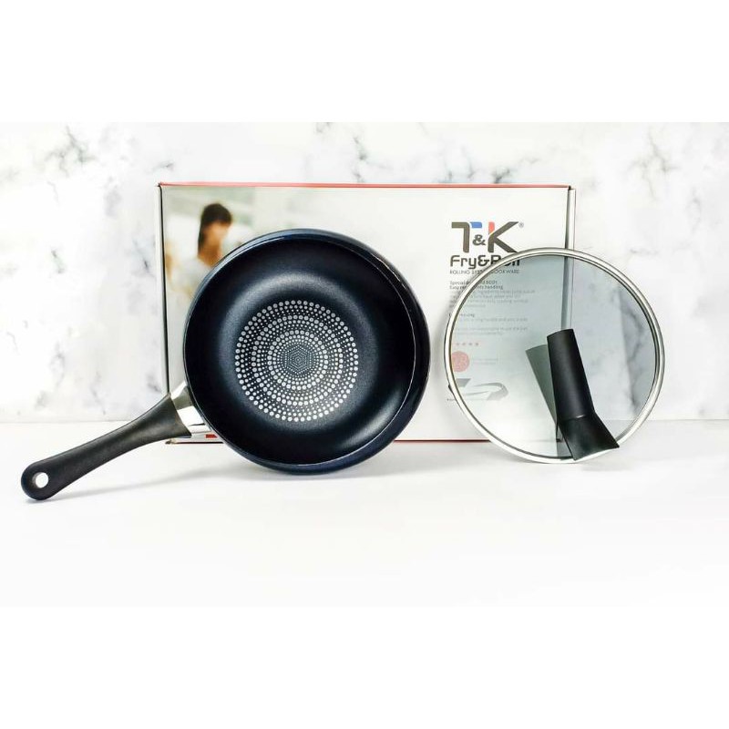 CHẢO KIMSCOOK 28CM CHỐNG VĂNG DẦU T&amp;K FRY&amp;ROLL KIMSCOOK HÀN QUỐC NẮP KÍNH CƯỜNG LỰC