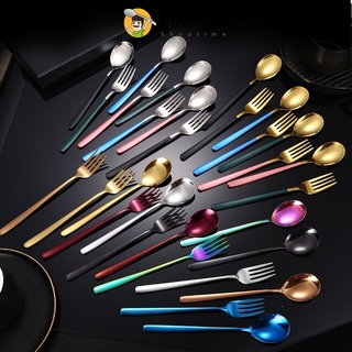 Muỗng / Nĩa Bằng Inox Cán Vuông Nhiều Màu Sắc Phong Cách Hàn Quốc Độc Đáo