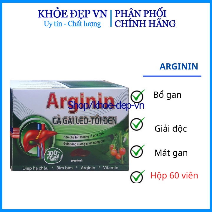 Viên uống Arginine cà gai leo xạ đen tăng cường chức năng gan, giải độc gan, thanh lọc cơ thể - Hộp 60 viên