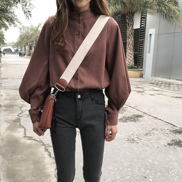 Áo sơ mi SUXI dài tay form rộng phong cách Hàn Quốc