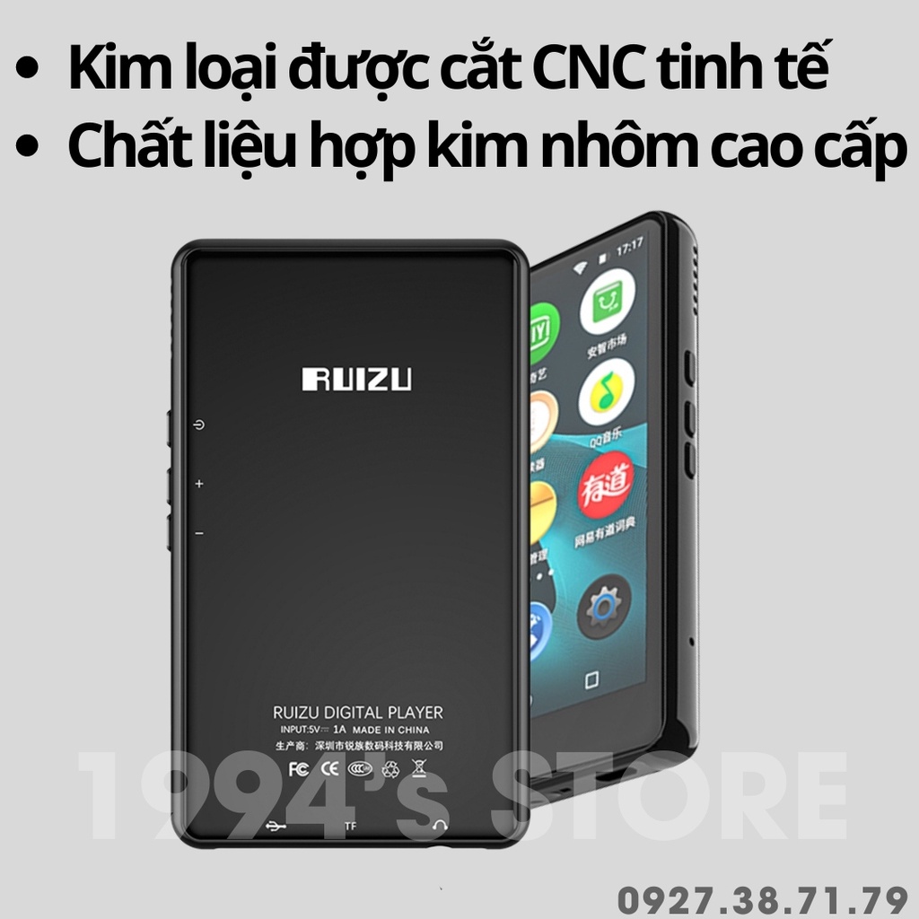 Máy nghe nhạc Ruizu H6 - Có Wifi, Bluetooth 5.2 - Có Tiếng Việt - Xem Youtube, Tiktok - Lướt Web - Xem Phim - Loa Ngoài