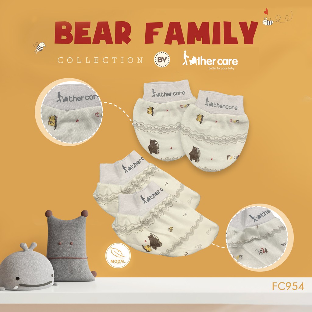 Set Bao Tay + Bao Chân Sơ Sinh FatherCare - Họa tiết 2 Chú Gấu FC954