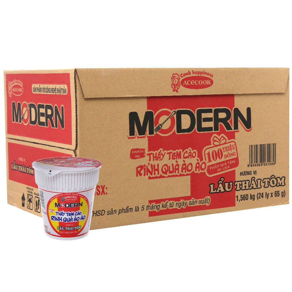 Thùng 24 ly Mì Modern lẩu Thái tôm 65g