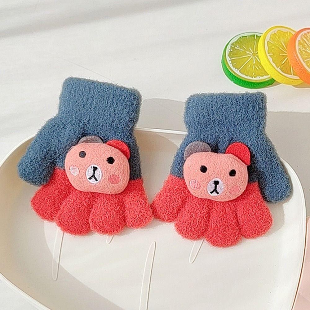 Đôi Găng Tay Len Dày In Hình Gấu Hoạt Hình Dễ Thương MIHAN1 Cho Bé 0-3 Tuổi
