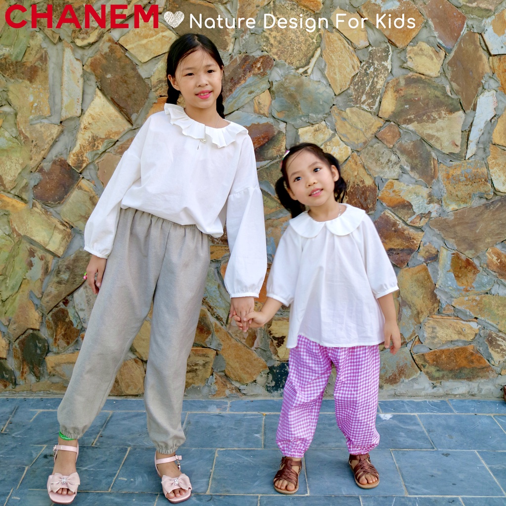 Áo sơ mi trắng cho bé gái cổ xếp ly xinh xắn dài tay chất liệu cotton cho bé từ 1 - 10 tuổi CHANEM