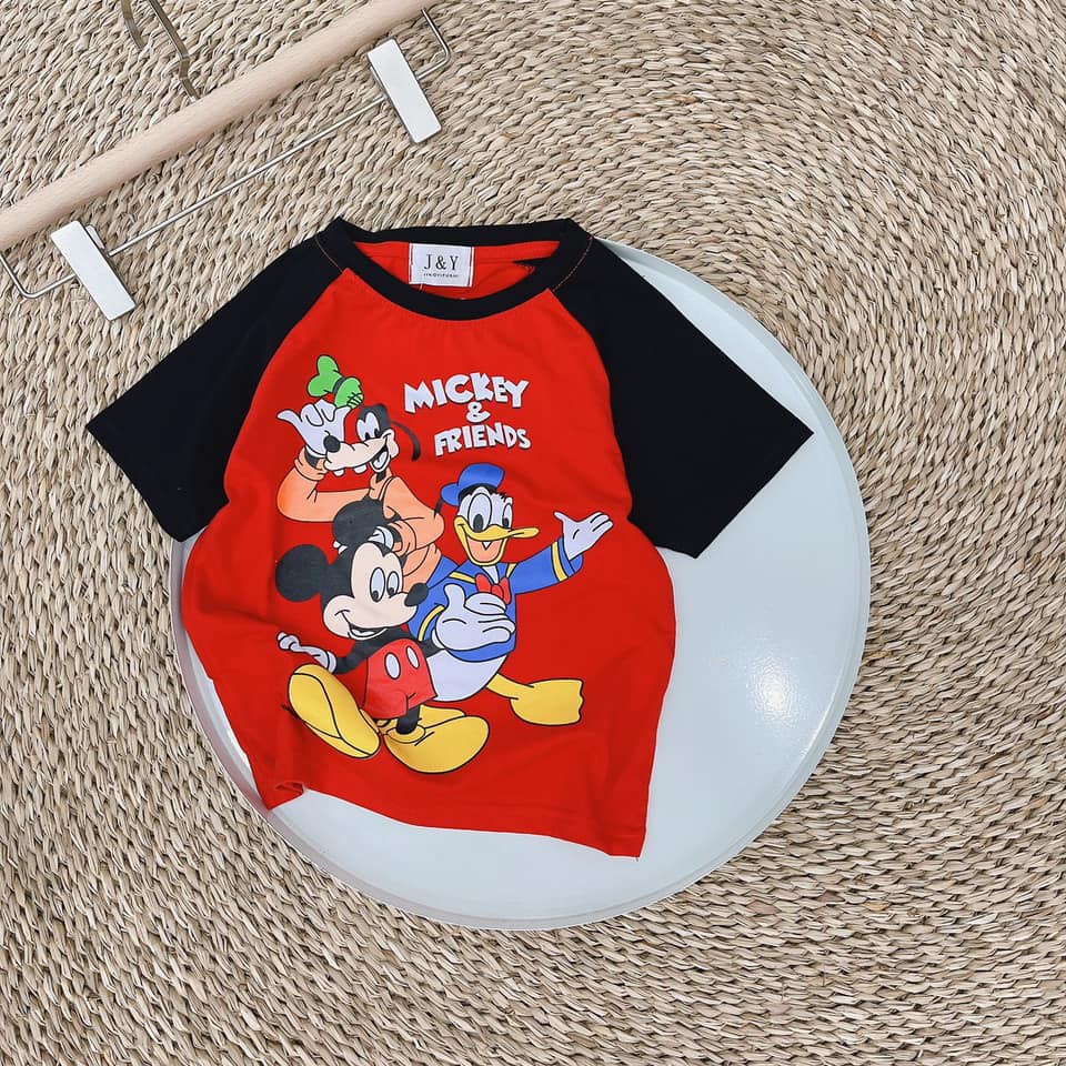 Áo cho bé gái bé trai gái combo 2 áo phông thun đỏ trắng hình mickey and friend JIMADO SF52