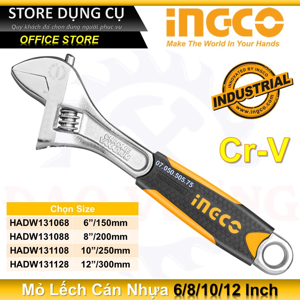 6-12" Mỏ lết cán nhựa INGCO HADW131068 | HADW131088 | HADW131108 | HADW131128 / Mỏ lếch công nghiệp cao cấp