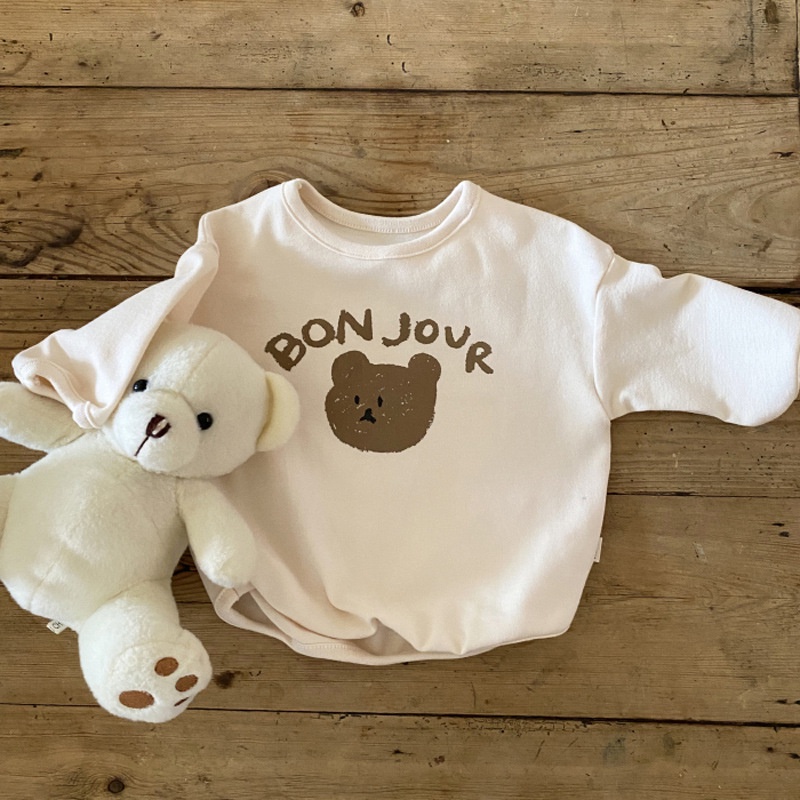 Áo thun mùa thu dành cho bé trai in hình gấu con màu trơn/ kẻ sọc caro thời trang