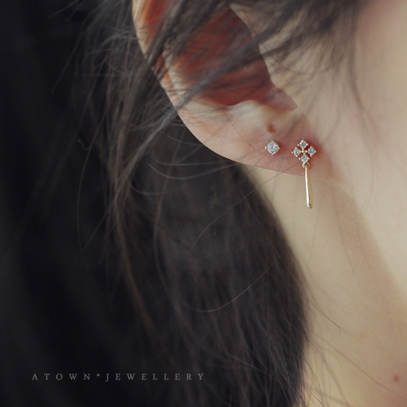 Khuyên Tai Nữ Dáng Dài Bạc S925 Cao Cấp, Hoa 4 Cánh Đính Đá B2674 Bảo Ngọc Jewelry
