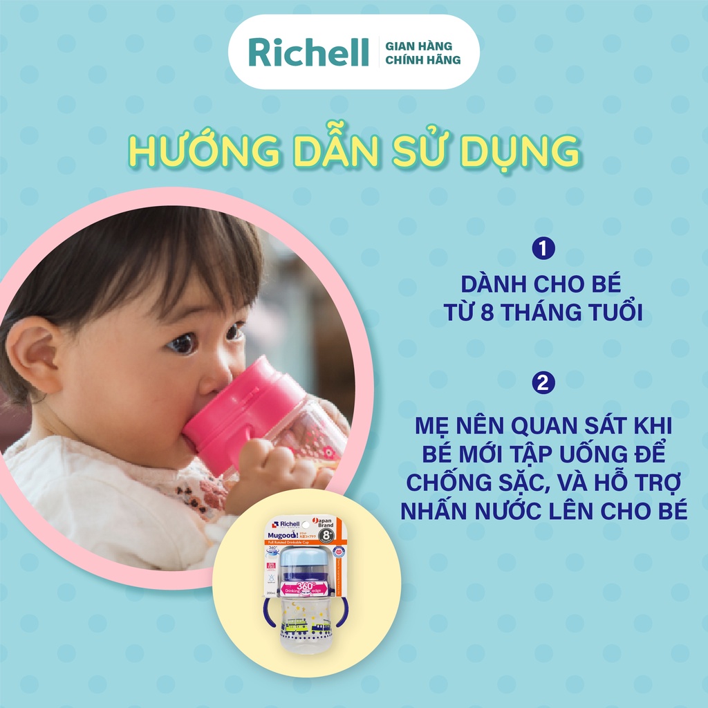 Bình tập uống trực tiếp 360° MUGOOD Richell Nhật Bản | Baby