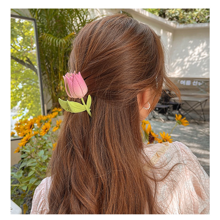 Kẹp Tóc Hình Hoa Tulip Bằng Kim Loại Cho Nữ