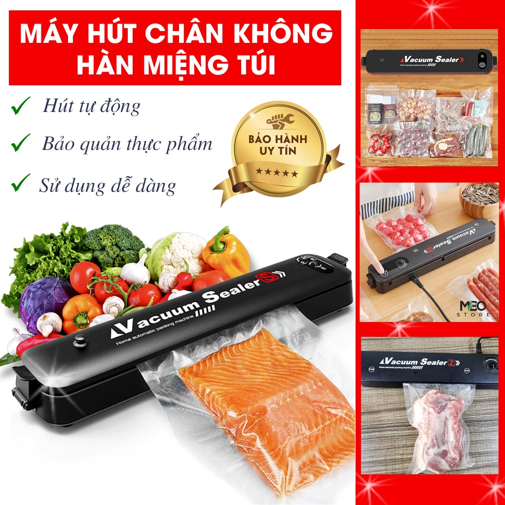 Máy Hút Chân Không Vacuum Sealer Z Hàn Miệng Túi Tự Động, Không Kén Túi + Tặng Túi Hút Chân Không (10 Túi) - BH 12 Tháng