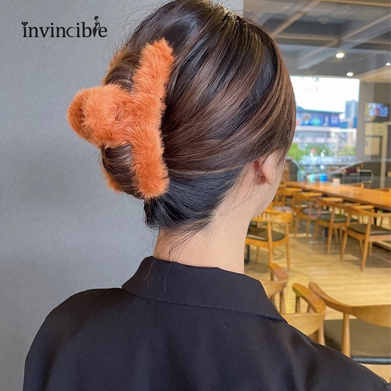 Kẹp càng cua cỡ lớn bằng vải lông nhung mềm giữ ấm mùa đông thời trang đơn giản cho nữ