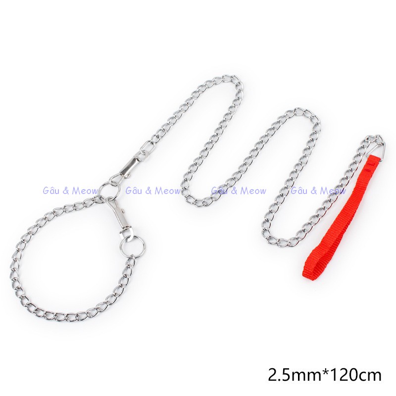 Bộ dây dắt dây xích chó mèo bằng sắt nhiều size dài 1m2 - có vòng cổ