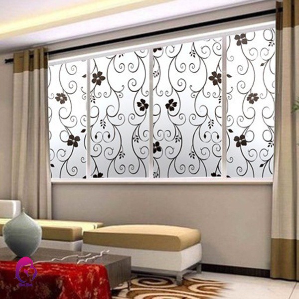 ♦♦ Sweet Frosted Privacy Cover Glass Window Door Black Flower Sticker Film Adhesive Home Decor