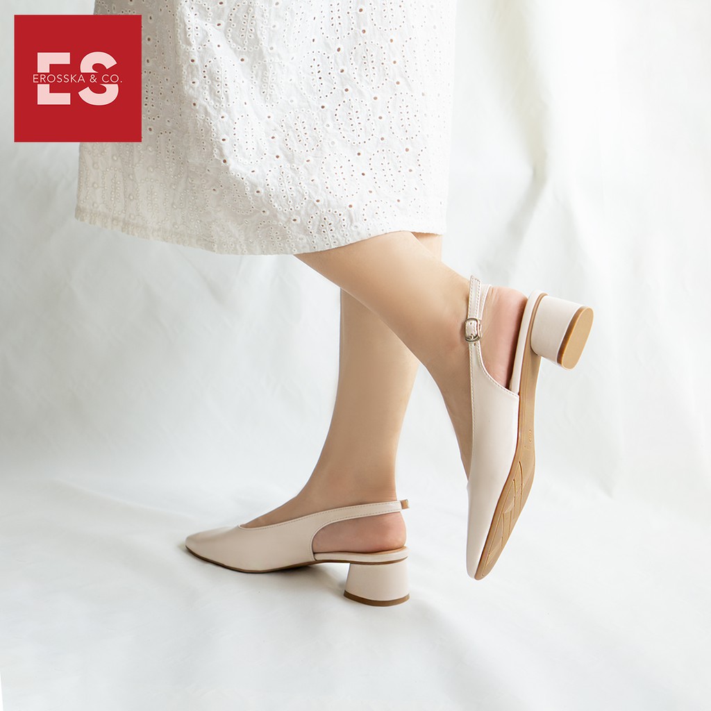 Giày cao gót slingback Erosska mũi vuông kiểu dáng basic gót vuông vững chắc màu đen _ EL013 | BigBuy360 - bigbuy360.vn