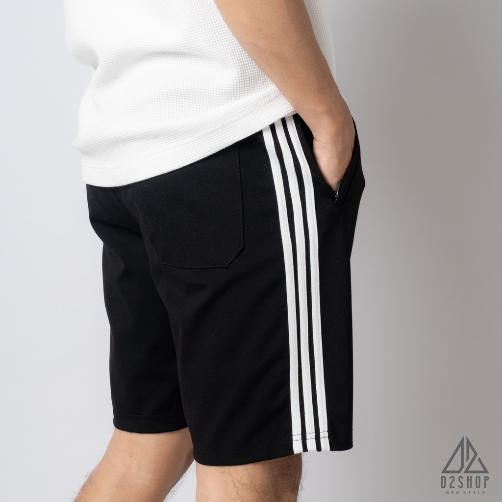 Quần short thun thể thao nam D2shop, Quần đùi nam, phối 3 sọc trắng/3 sọc đen