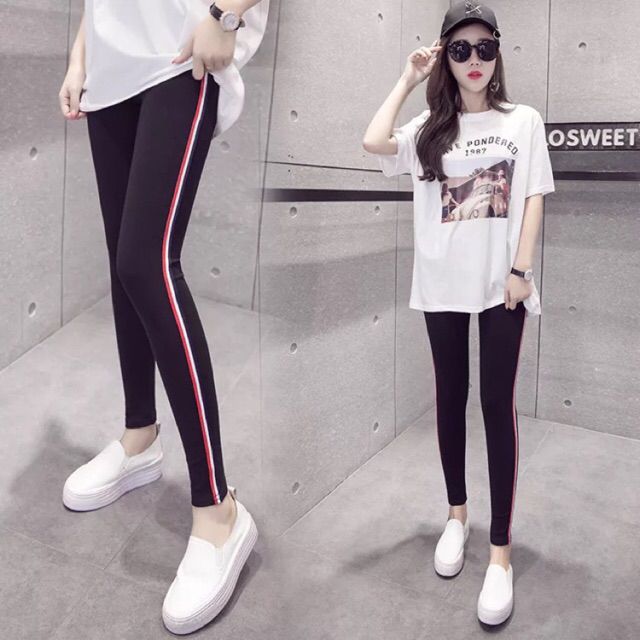 Quần legging viền sọc 3 màu, kèm hình thật