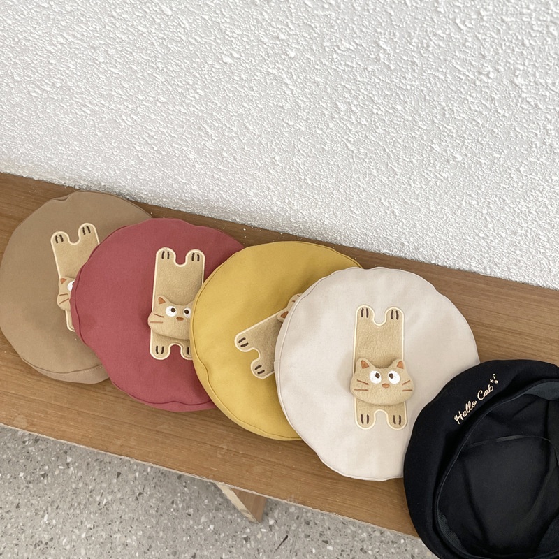 Mũ Beret Thêu Chữ / Mèo 3D Dễ Thương Phong Cách Hàn Quốc Cho Bé Trai