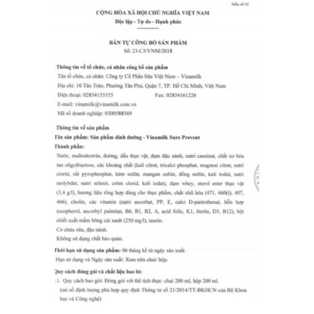 Sữa vinamilk  sure prevent  gold 900g dinh dưỡng cho người già người lớn tuổi